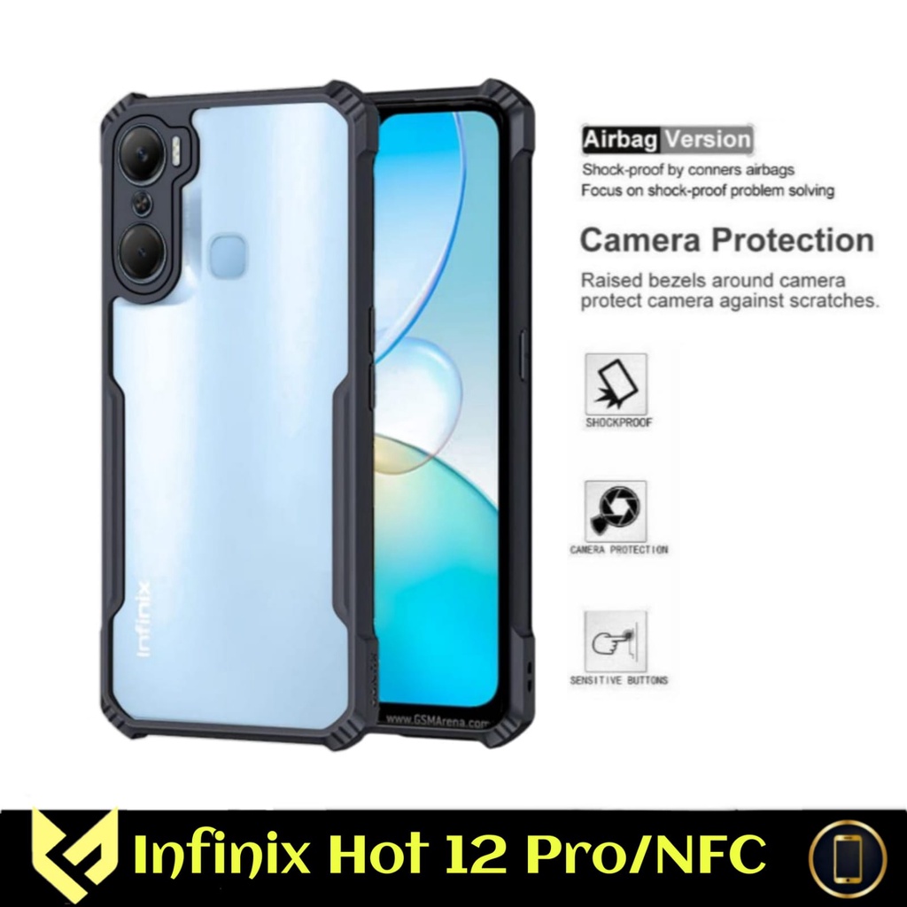 (PROMO PAKET) 3IN1 Case INFINIX HOT 12 PRO / NFC Soft Hard Fusion Shockprooft Free Tempered Glass Layar + Anti Gores Camera Belakang Handphone