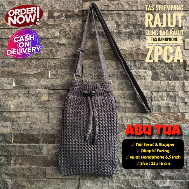 Tas Selempang Rajut Sling Bag Rajut Tas Handphone Premium