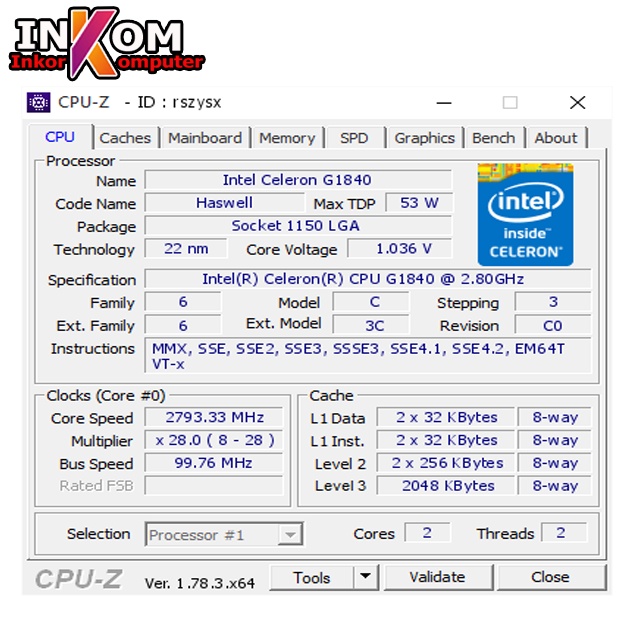 Processor Intel Celeron G1840 Socket 1150 plus FAN