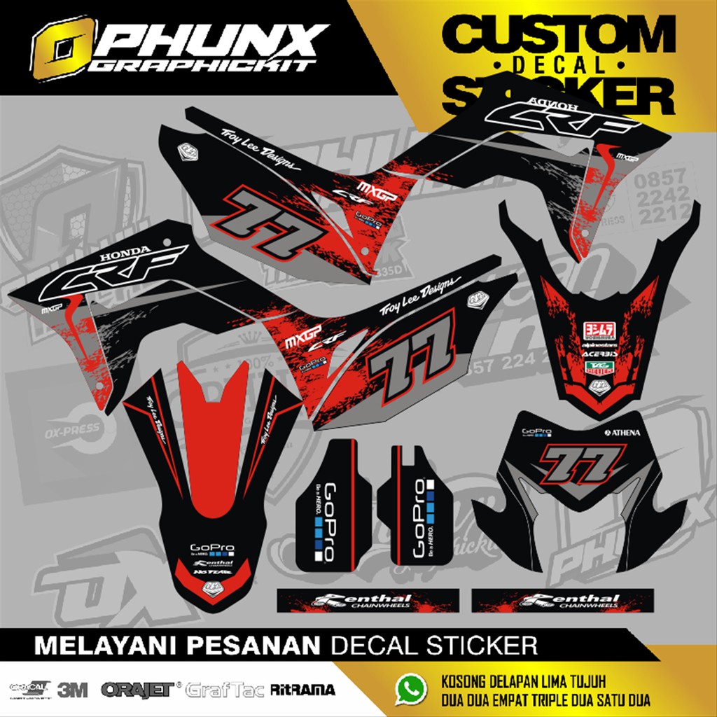 DECAL STIKER CRF 150 L CUSTOM FULL BODY DEKAL STICKER STRIPING CRF LAPAK OPHUNX GRAPHICKIT 77