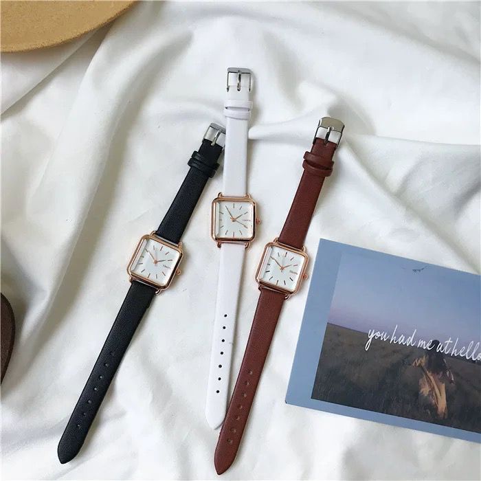 BAJ Jam Tangan Quartz Strap PU Analog Casual Gaya Retro Wanita Persegi Watch Korean Fashion RM029