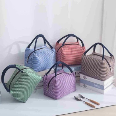 Tas Cooler Bag Motif Salur Tahan Dingin Dan Panas Lunch Bag