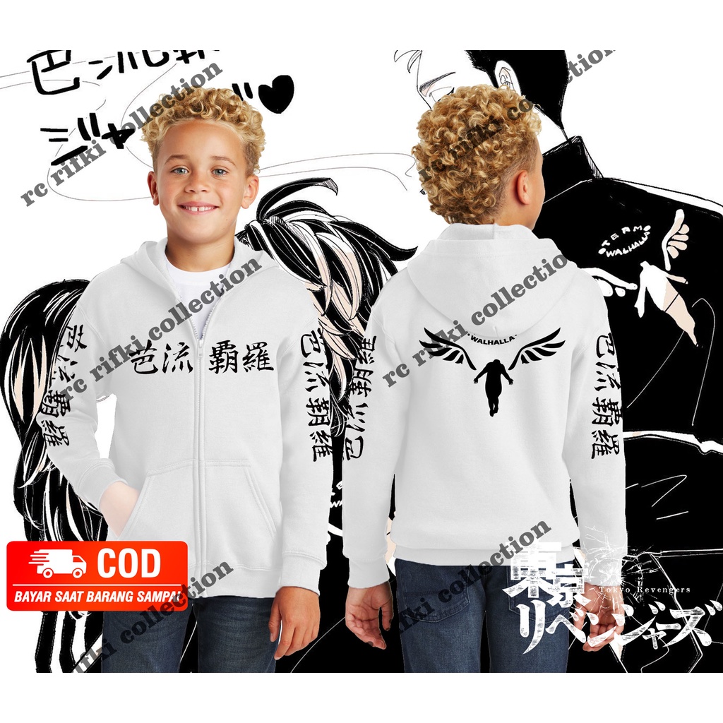 Jaket Hoodie sweater zipper Valhalla Walhalla Tokyo Revengers Manji anak laki-laki Cowok murah Fashion outwear anak laki-laki