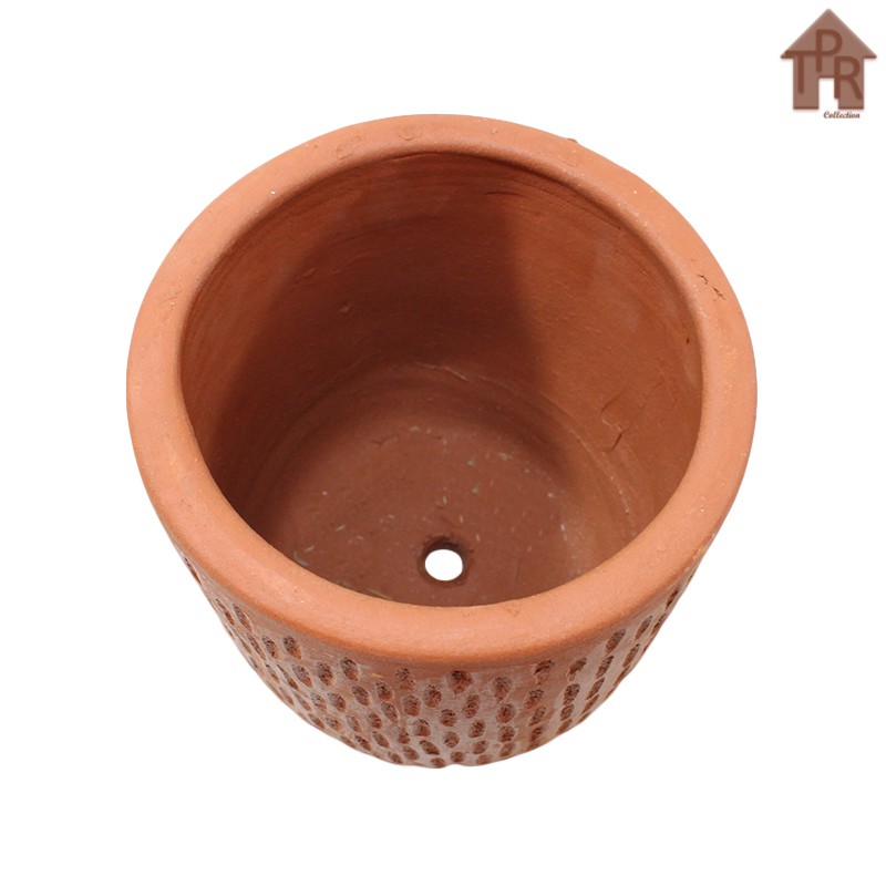 Terakota - pot bunga tanah liat model Cawan motif hujan / rintik - D30