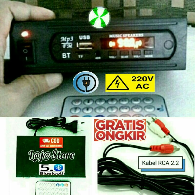 Kit Modul Mp3 USB Bluetooth Mini Player AC 220 Volt Bonus Kabel RCA+Antena tanpa Power Amplifier