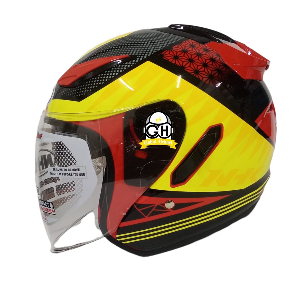 HELM NHK R1 MOTIF BIZARE RED YELLOW NHK R-1 BIZARE RED YELLOW DOUBLE VISOR