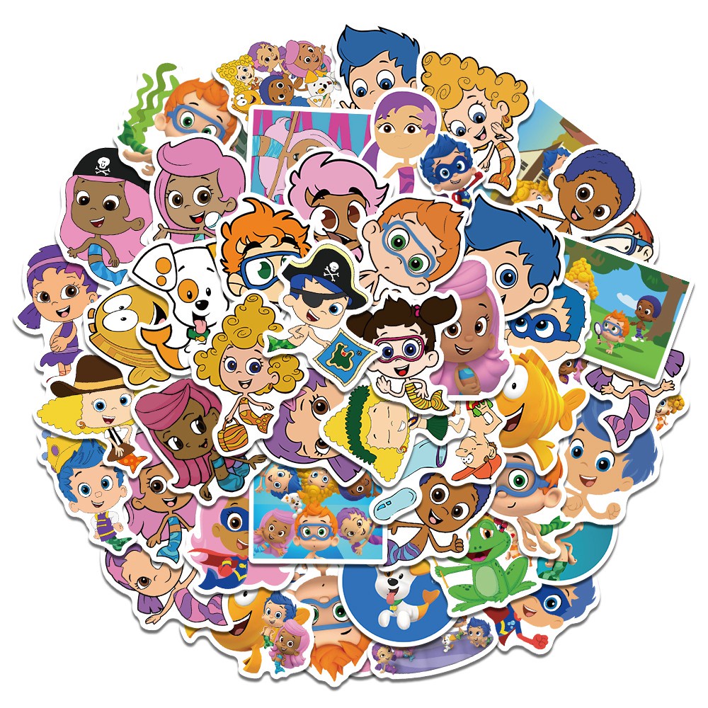 50pcs Bubble Guppies Cartoon Stickers Children's Enlightenment Toy Decals DIY Laptop Luggage Fridge Notebook Sticker