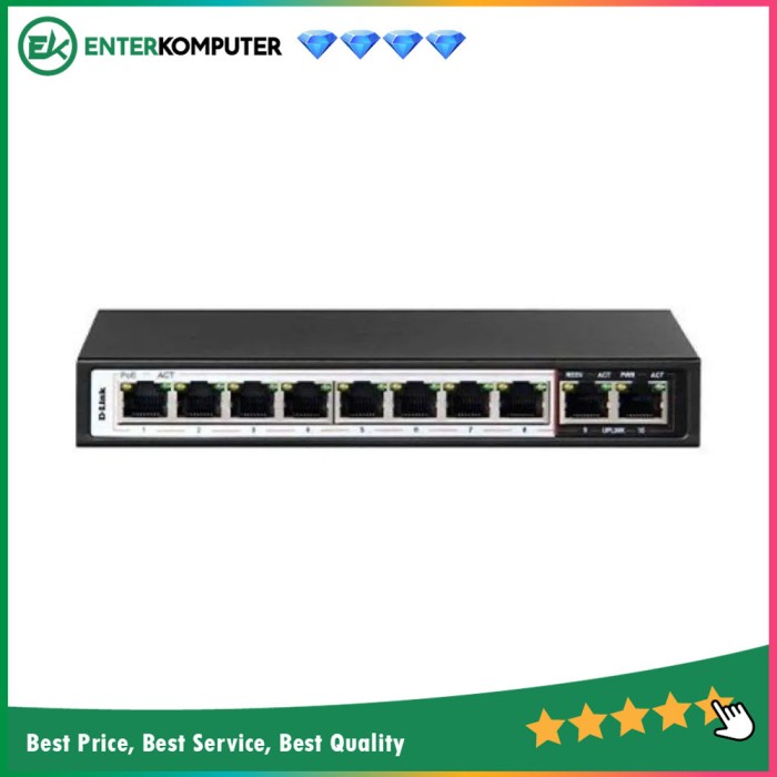 D-Link Switch Unmanaged 10 Port Gigabit 8 Port PoE + 2 - DGS-F1010P-E