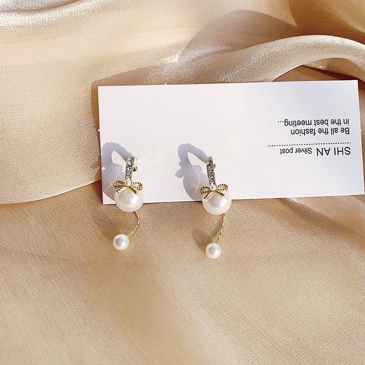 Anting Tusuk Sterling Silver 925 Desain Pita Hias Mutiara Imitasi Untuk Wanita