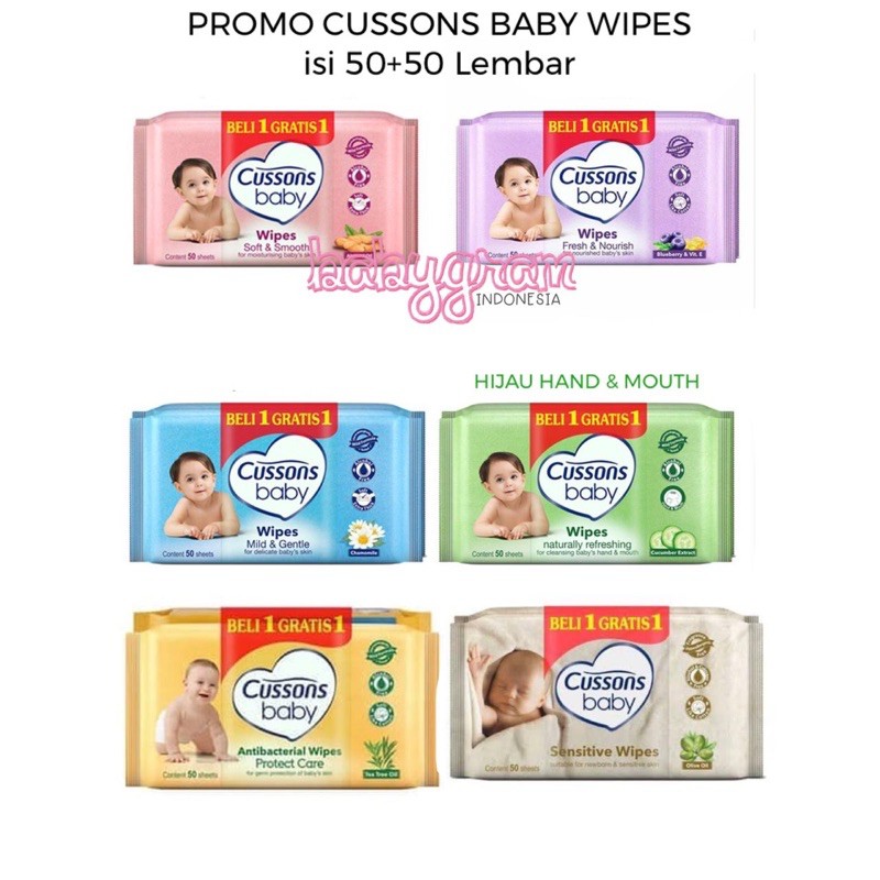 Tisu Basah Cussons Baby Wipes 50s dan 45s Beli 1 Gratis 1 / Promo Tissue Tisu Basah Cusson Baby Wipes Tisu Basah Mitu Baby No Alcohol No Fragfrance Tisu Basah 50 50 lembar