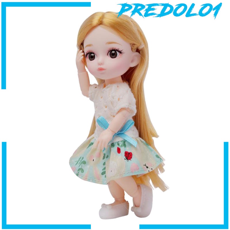 (Predolo1) Mainan Boneka Bayi Mini 12 Sendi Rambut Panjang Warna Oranye Untuk Bjd