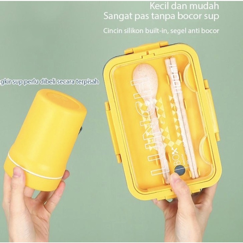 LUNCH BOX KOTAK MAKAN TRANSPARANT LB-003 - BEKAL MAKAN 2 SEKAT -  FREE SENDOK GARPU