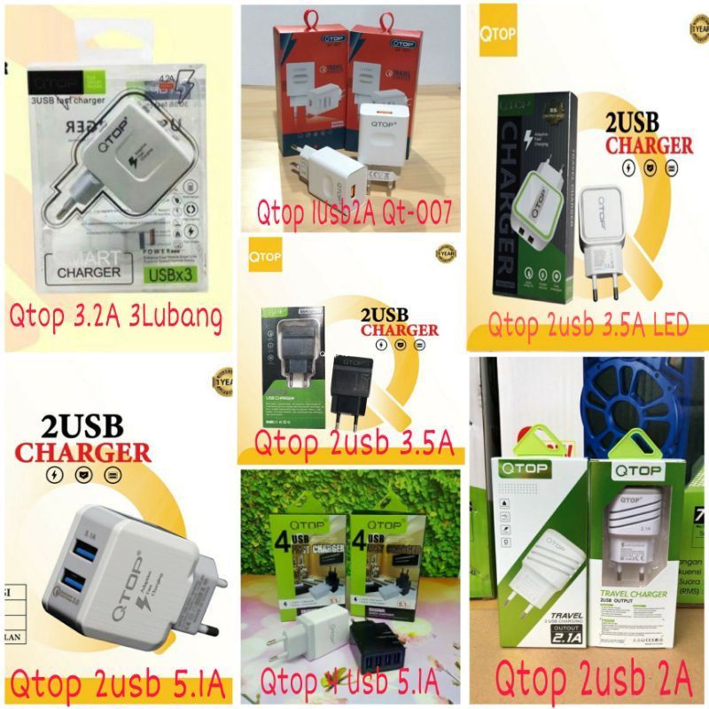 BATOK CASAN 2 OUTPUT KEPALA CHARGER QTOP BATOK CASAN 3 USB 3,1A 1USB 2USB 4USB QTOP BRAND ORIGINAL KUALITS BAGUS