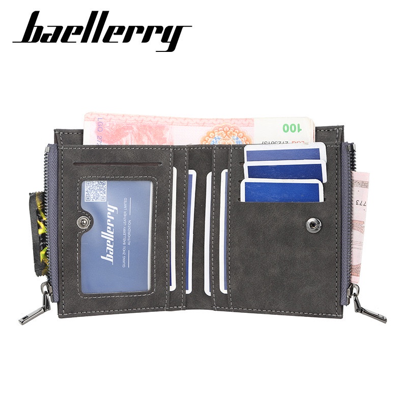 ORIGINAL BAELLERRY DR056 DOMPET LIPAT PRIA DUAL SLETING BAHAN KULIT PU