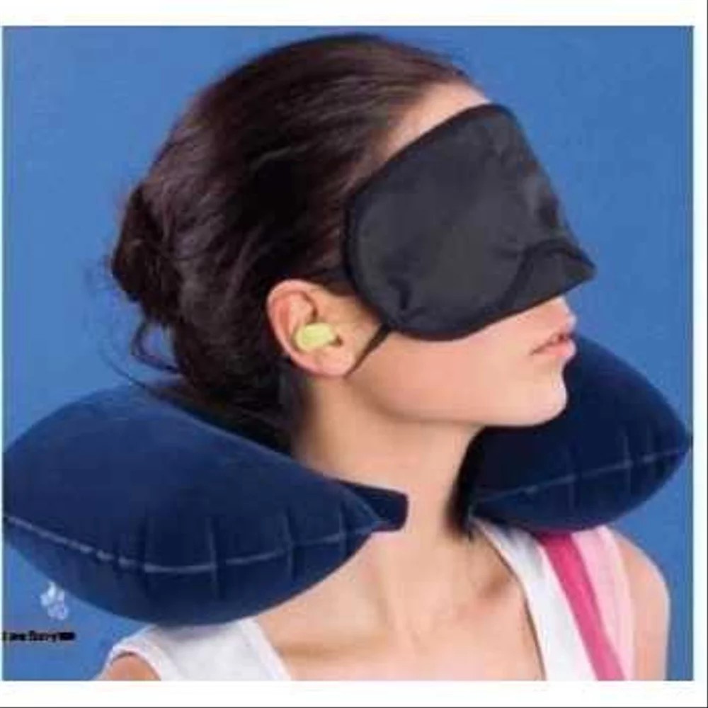 Bantal Leher Udara Penutup Mata Telinga Untuk Jalan 1set Travel Pillow