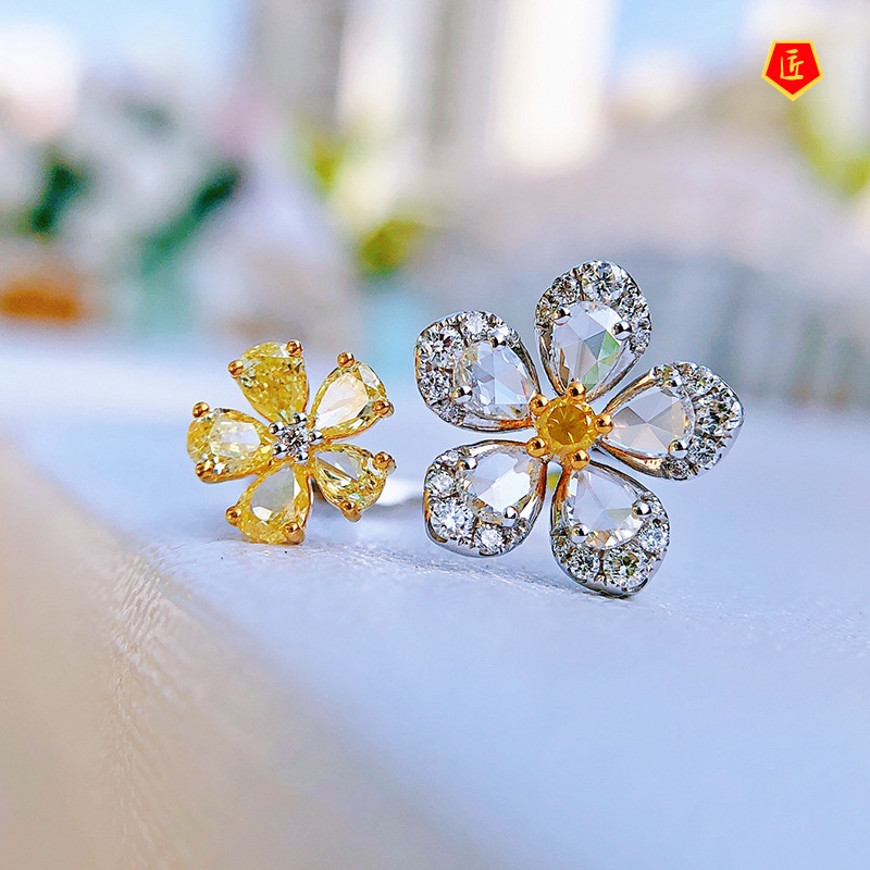 [Ready Stock]Elegant Fashion Yellow Diamond Double Flower Ring for Women