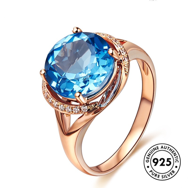 Cincin Sapphire Bahan S925 Silver Warna Rose Gold