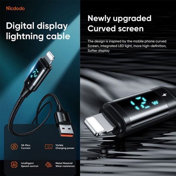 MCDODO CA-1060 Cable Digital LED USB to LIghtning 1.2m (12W-15W) - Garansi Resmi 6 Bulan