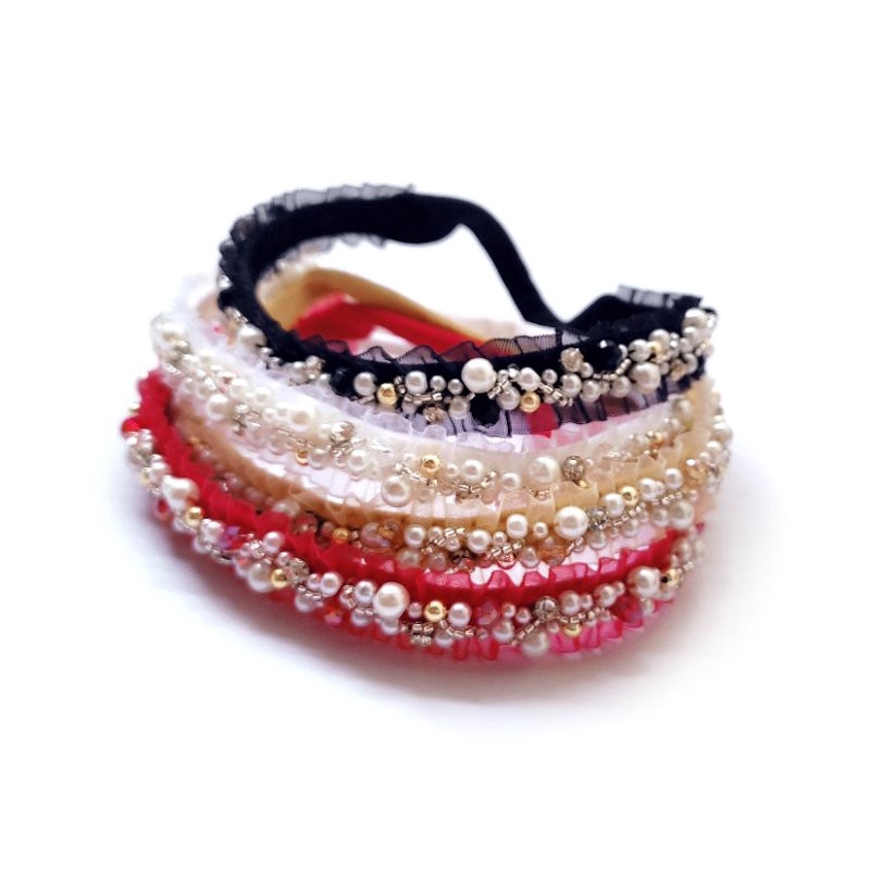 Angelina Pearl Crown Headband - Nylon Bandana Bayi Anak perempuan