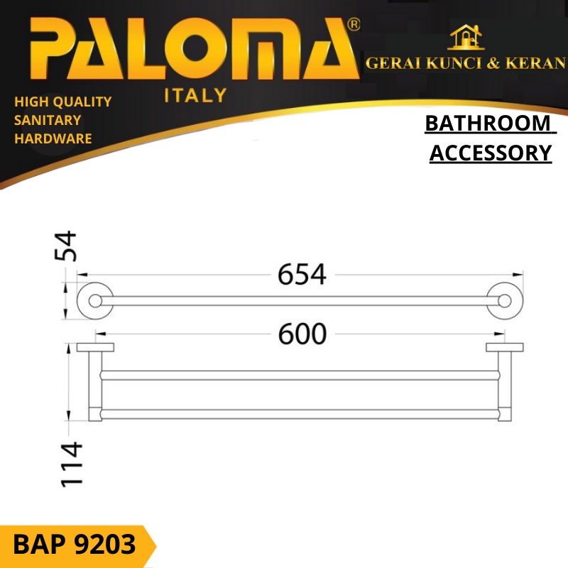 PALOMA BAP 9203 Rak Handuk Baju Gantungan Hanger Dinding Kamar Mandi Hitam Black