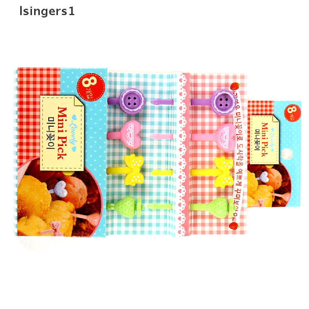 (lsingers1) 8pcs Garpu Buah / Kue / Dessert Mini Motif Kartun Warna Pink Untuk Anak