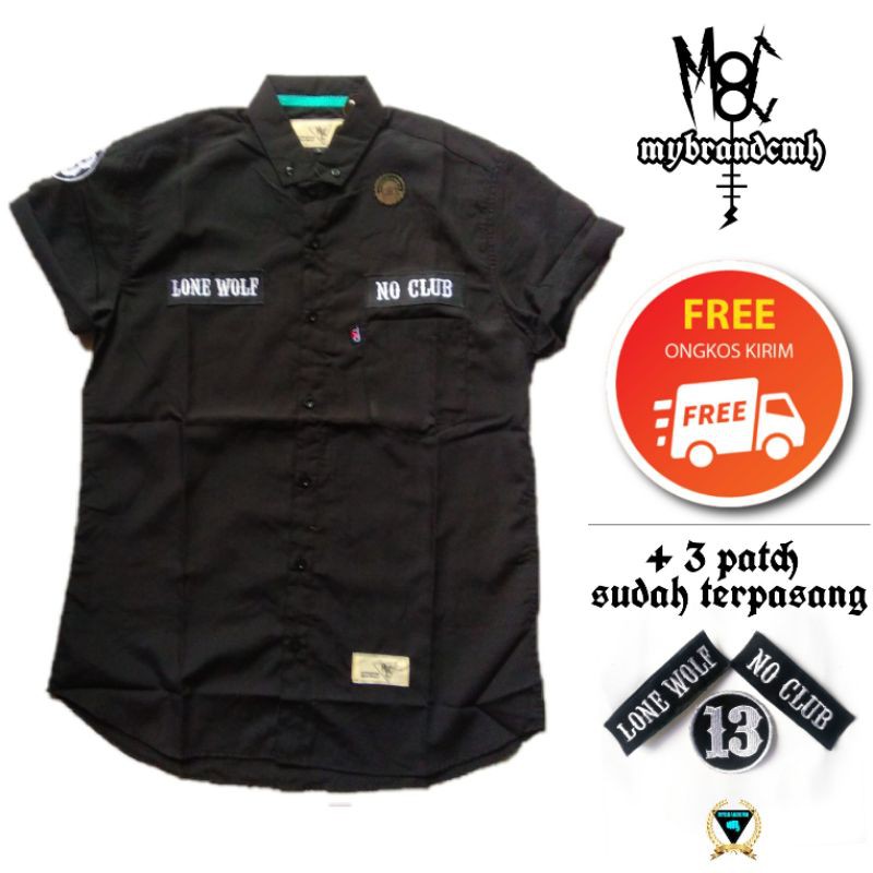 kemeja work shirt hitam pendek custom workshirt lone wolf no club