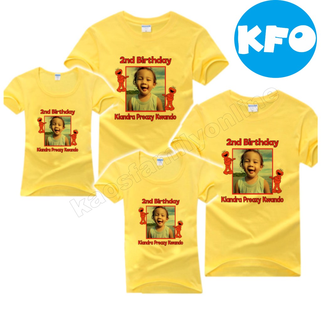 Baju Kaos Ulang Tahun Keluarga Foto Elmo Family Couple / Kaos Request FREE Nama Tulisan Custom / Kao