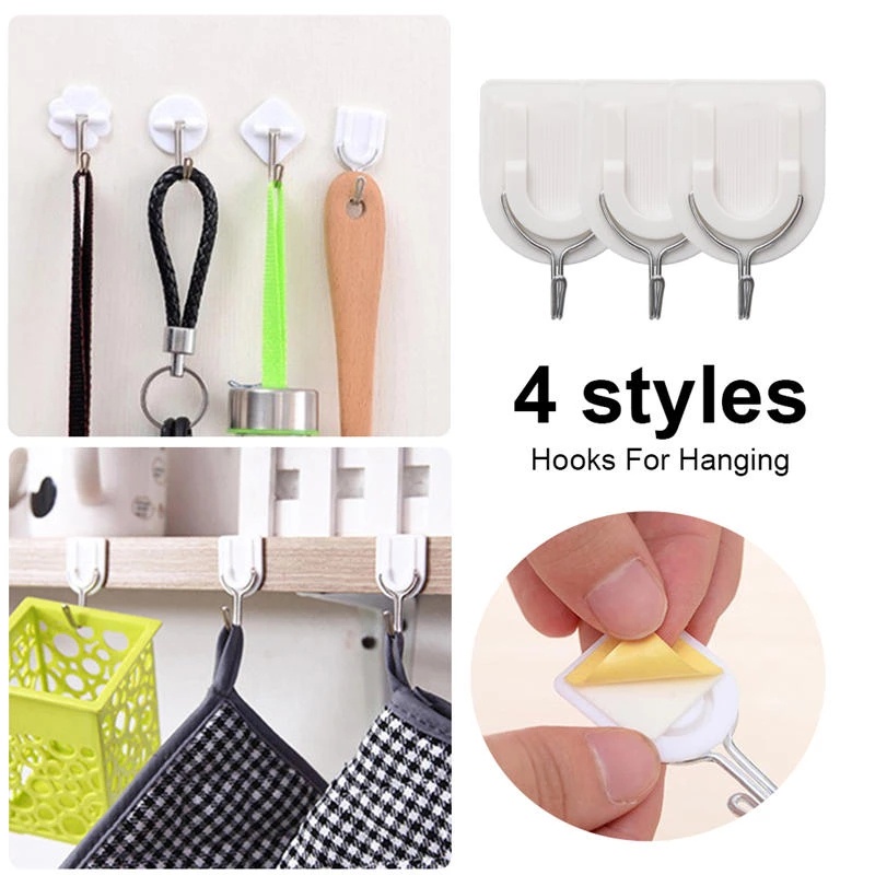 [ 10Pcs 180 Degree Rotating Nail-Free Kitchen Bathroom  Coats Bag Hats Towels Key  Hanger ][ Strong Seamless  Adhesive Wall Hanging Storage Hooks ]