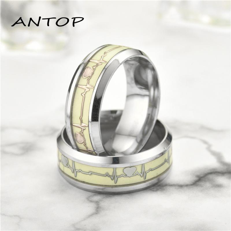 Cincin Motif Detak Jantung Luminous Fluorescent Untuk Pasangan