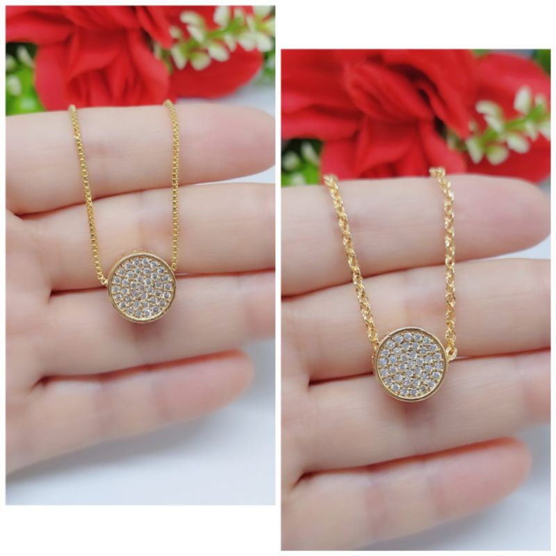 Set Kalung+Liontin Bulat Permata lapis emas 18k A.B