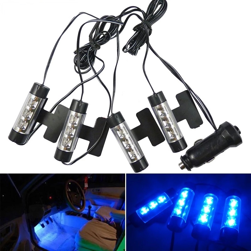 4 Pcs Lampu 3 Led 4in1 Warna Biru Untuk Dekorasi Interior Mobil