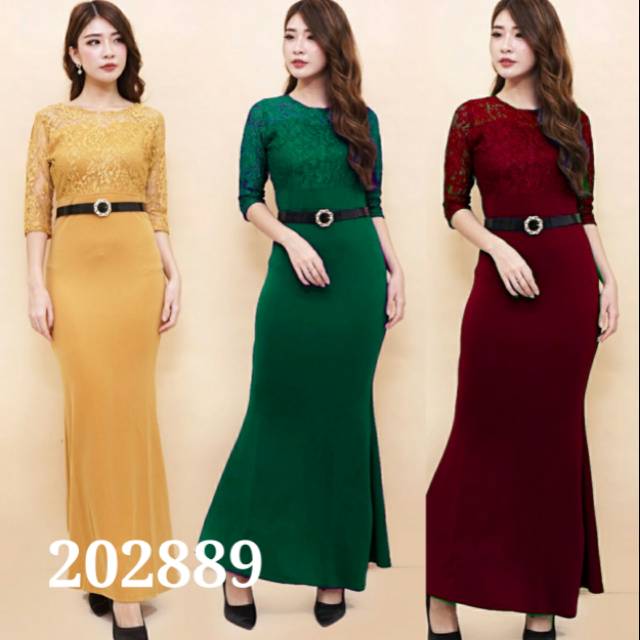 Dress 202889 Long Dress brukat + Belt dress pesta brukat scuba dress panjang