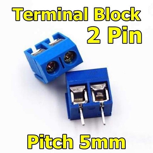 Terminal PCB Block Screw Konektor Connector 2 Pin Jarak aka Pitch 5mm Wire Cable Skrup Blue 2P