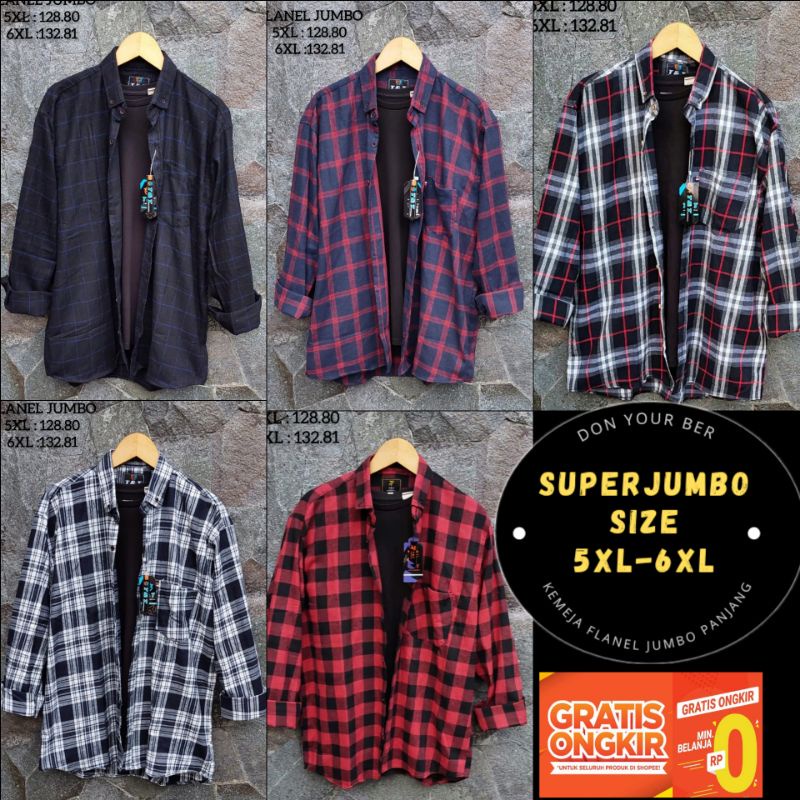 kemeja flanel jumbo pria 5XL 6XL lengan panjang - kemeja big size pria motif kotak terbaru 2021 - kemeja flanel super jumbo lengan panjang pria  distro import murah