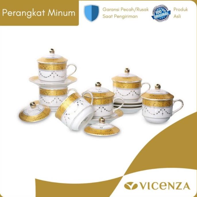 Vicenza Tea Set - Cangkir Lepek dengan Tutup Y85 Padi