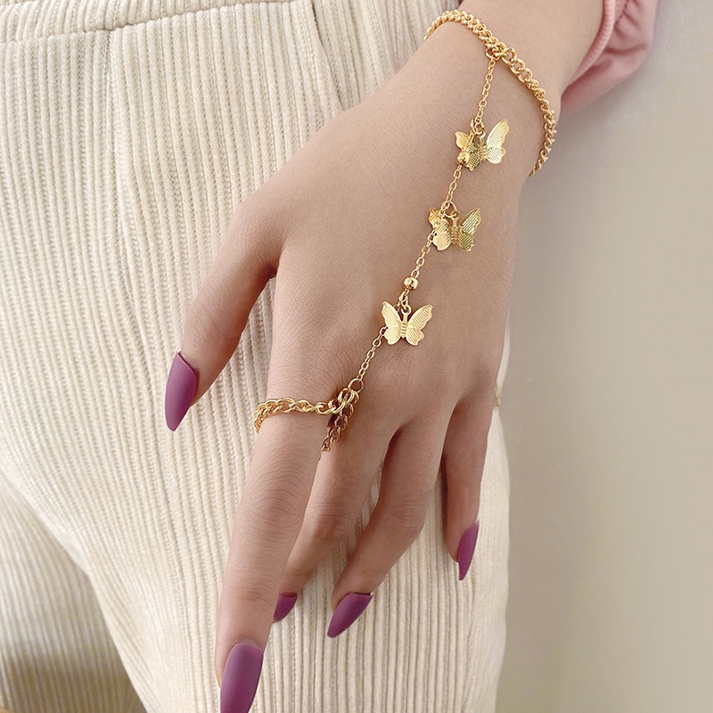YEEZII Set Gelang Cincin Rantai Liontin Butterfly Warna Emas Perak Untuk Wanita