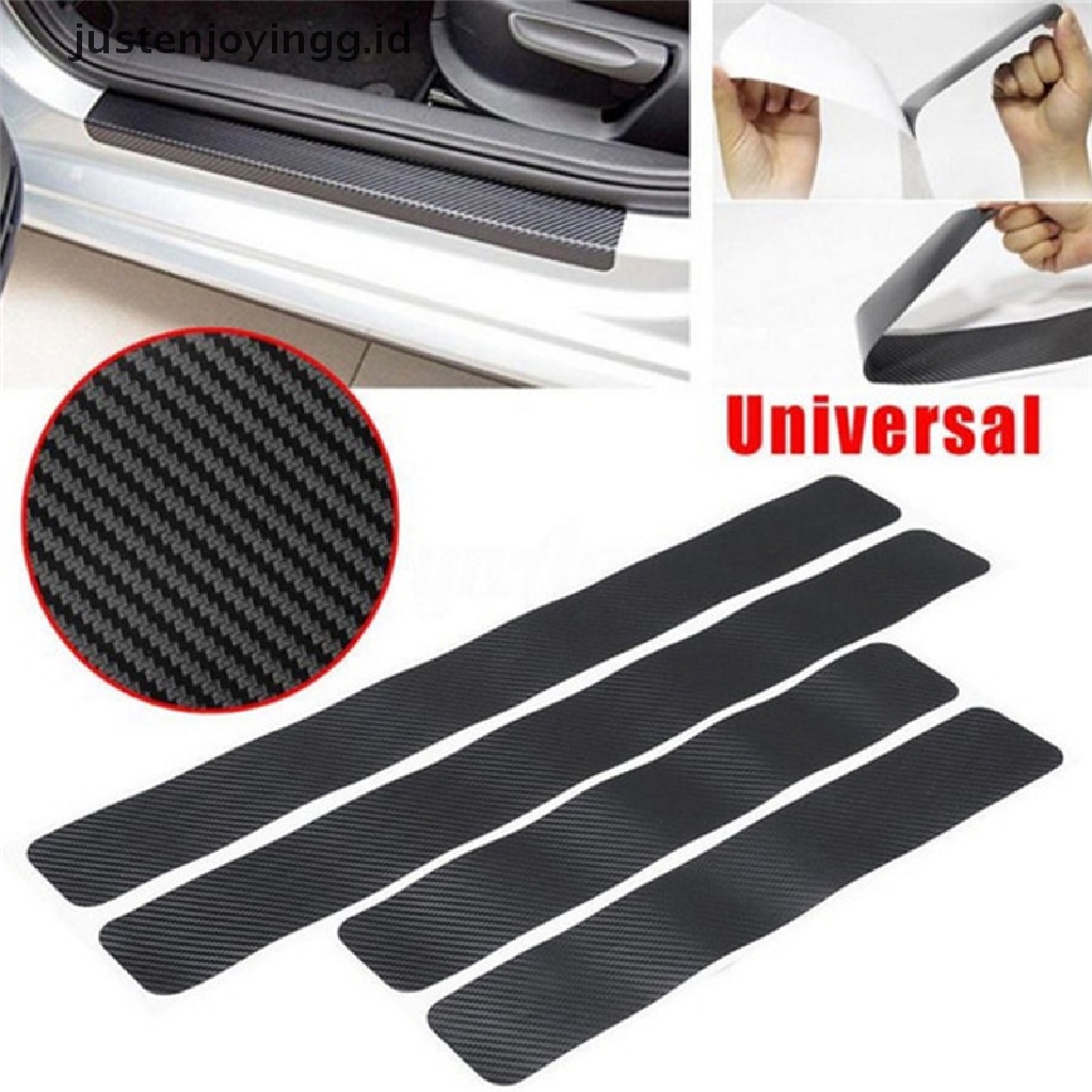 4pcs Stiker Pelindung Pedal Pintu Mobil Bahan Carbon Fiber