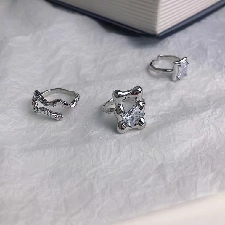 Set Cincin Model Terbuka Bahan Zirkon Gaya retro Untuk Wanita