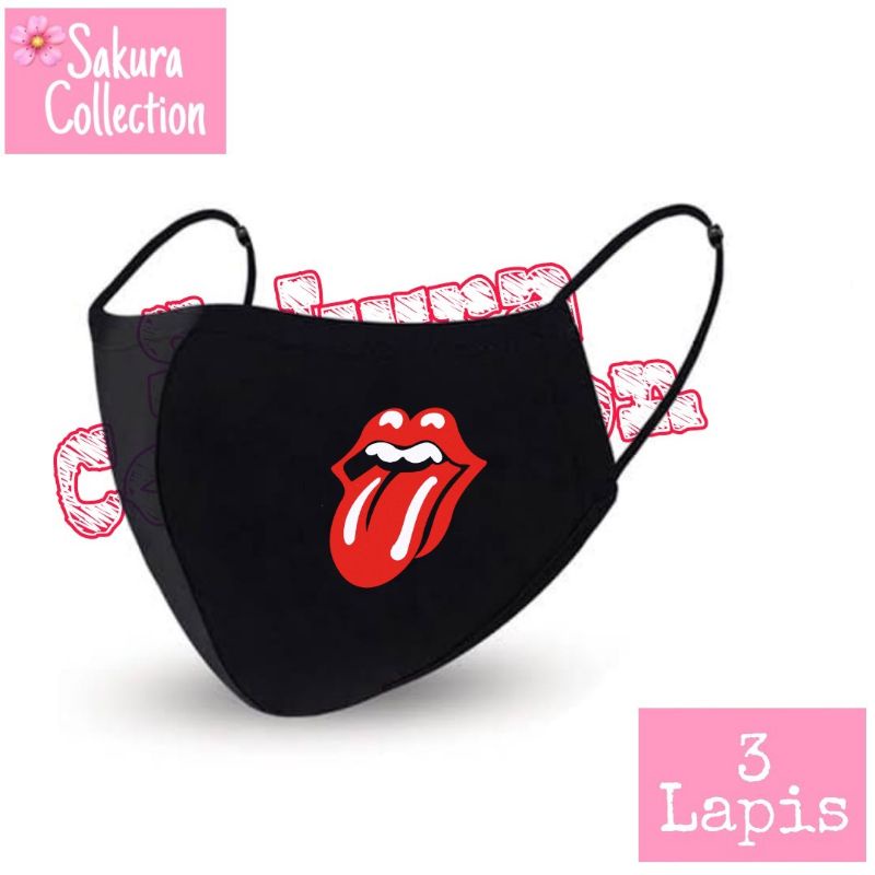 Masker BAND METAL ROCK MUSIC THE ROLLING LIDAH MELET Kain 3 lapis Scuba Anak Dewasa EARLOOP