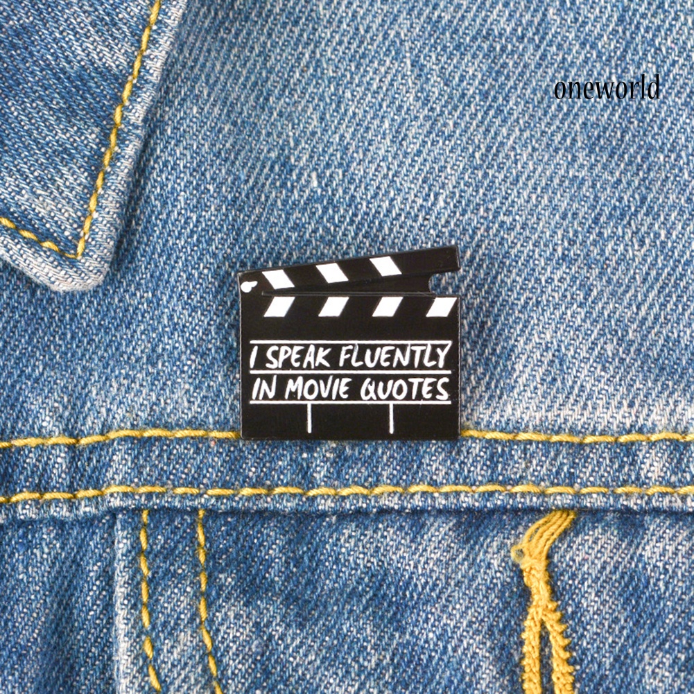 OW@ Creative Movie Clapboard Enamel Brooch Pin Unisex Denim Jacket Collar Badge