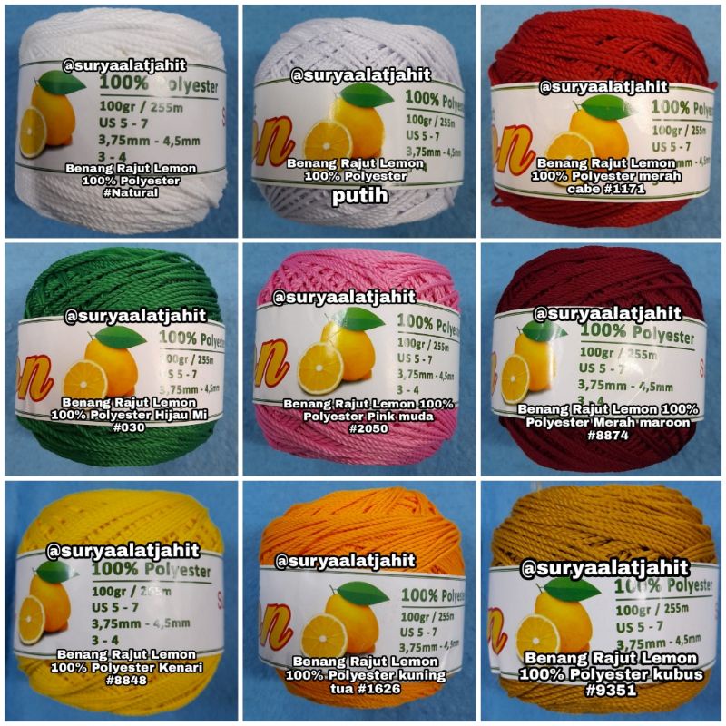 Benang Rajut Lemon 100% Polyester =rp.13.500/pcs