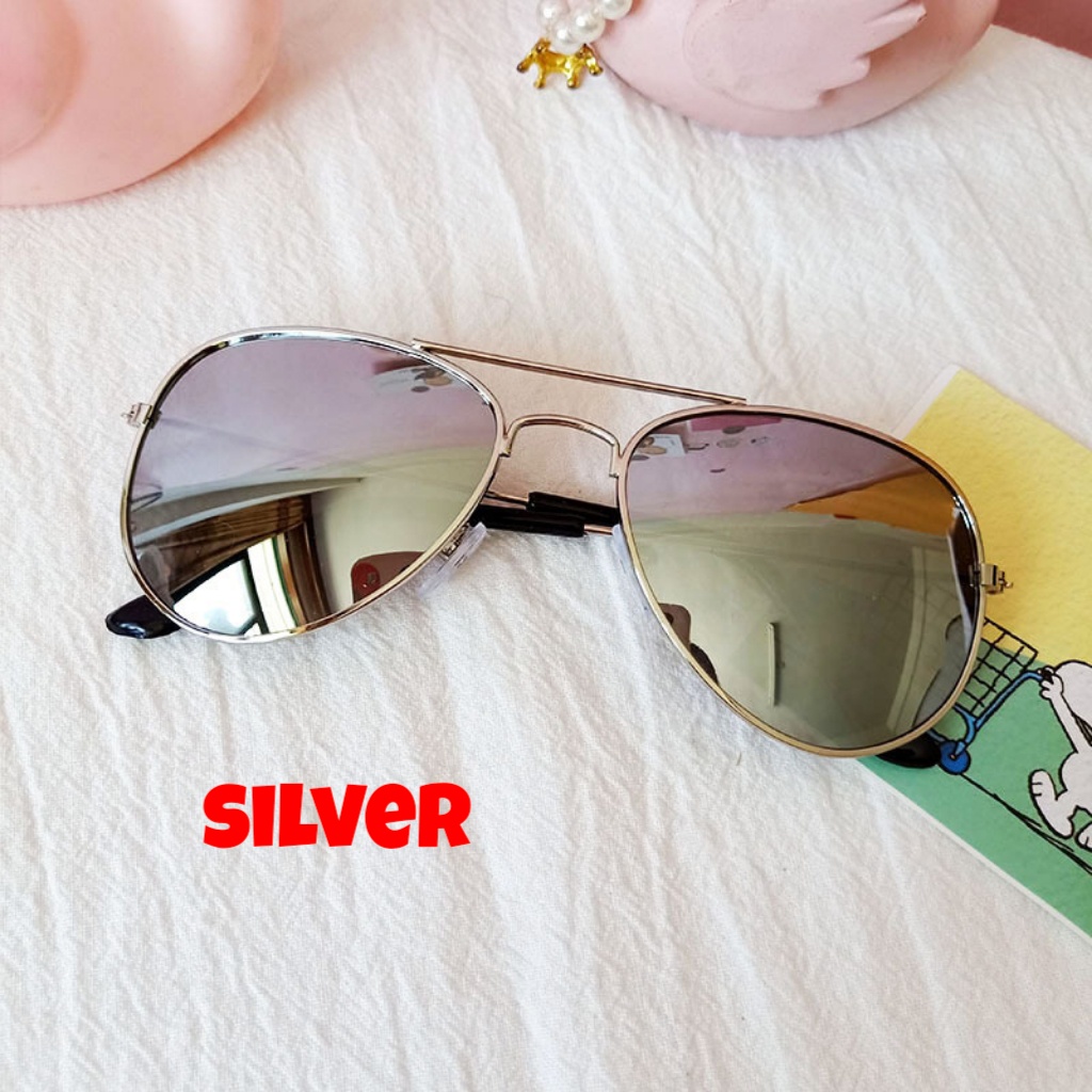 Kacamata anak aviator hitam / sunglasses fashion bl rv mirror murah lucu keren / aksesoris kids sunglasess kaca mata anak laki atau perempuan-silver