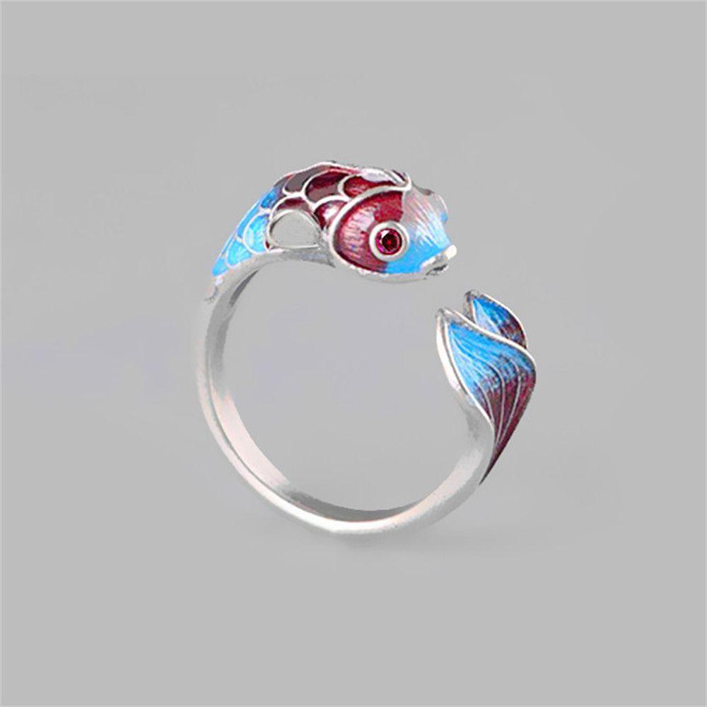 Lily Rings Women Wanita Enamel Warna Silver Cincin Jari Ikan Koi