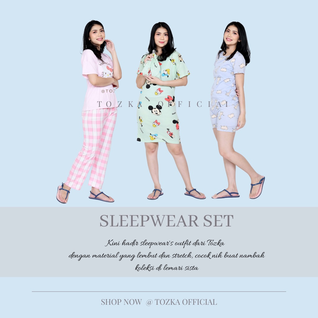 Baju tidur remaja dewasa set I Baju tidur kaos tangan pendek set I Daster