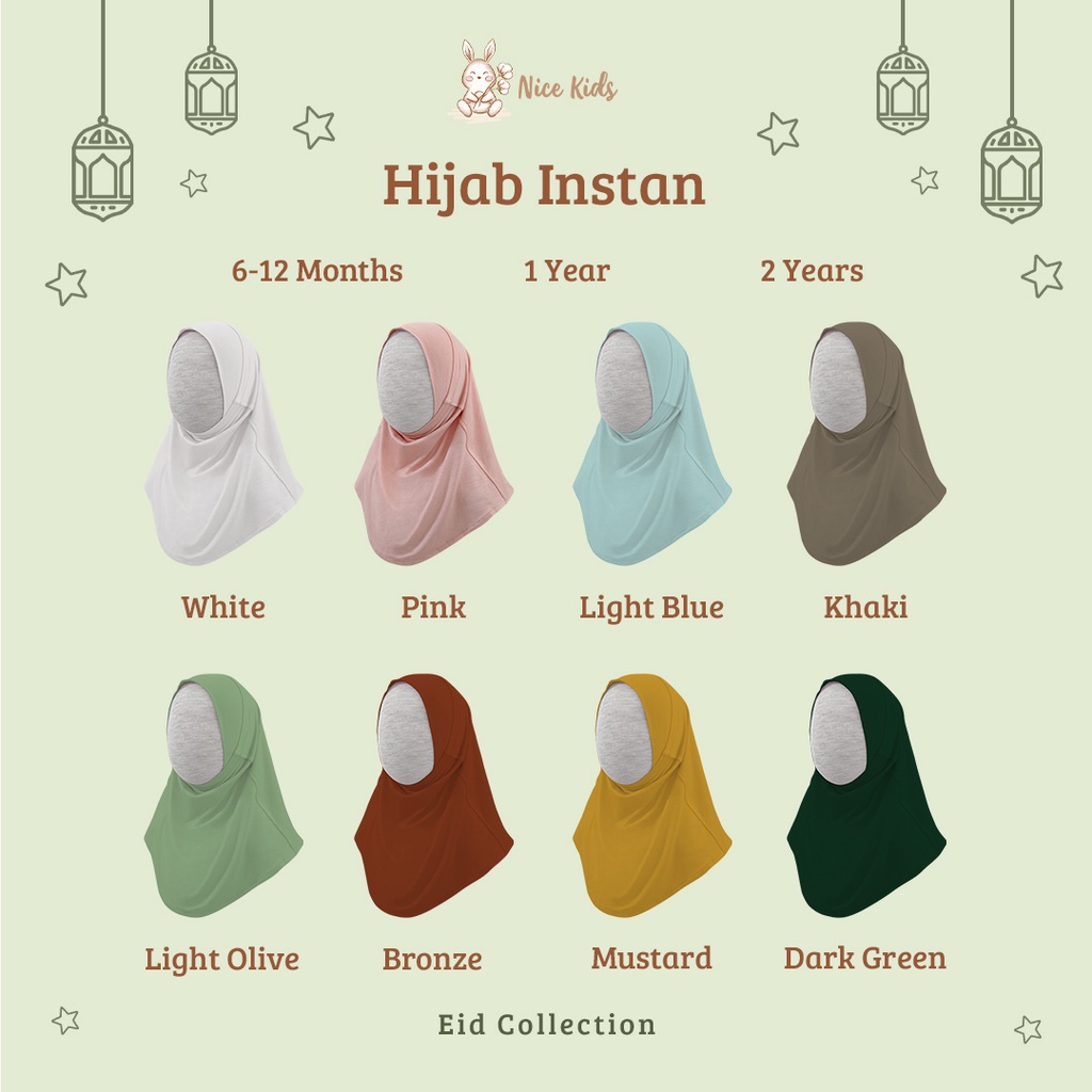 NICE KIDS HIJAB INSTAN ANAK HIJAB POLOS FASHION MUSLIM ANAK PEREMPUAN 6 Bulan - 2 Tahun