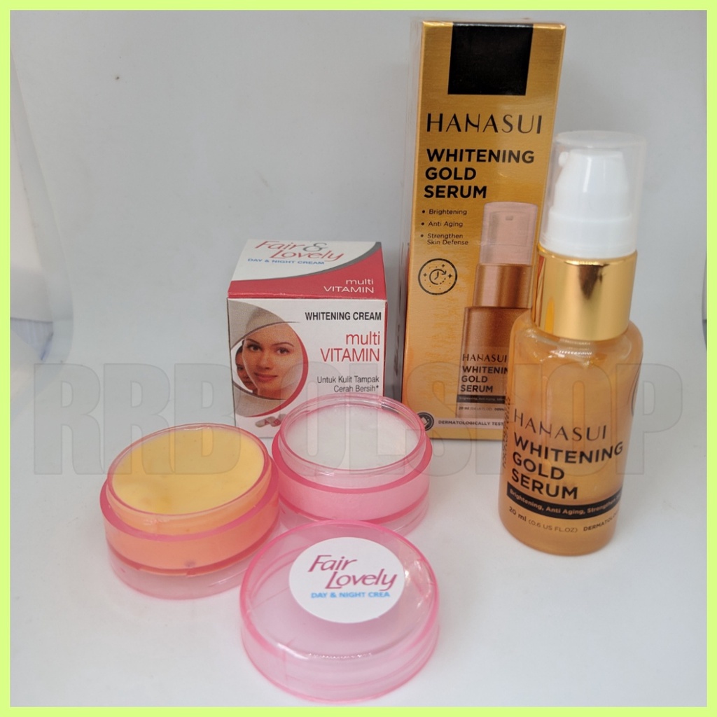 Paket - Hanasui Whitening Gold Serum Original BPOM Dan Cream Susun Fair&amp;Lovely Siang Dan Malam