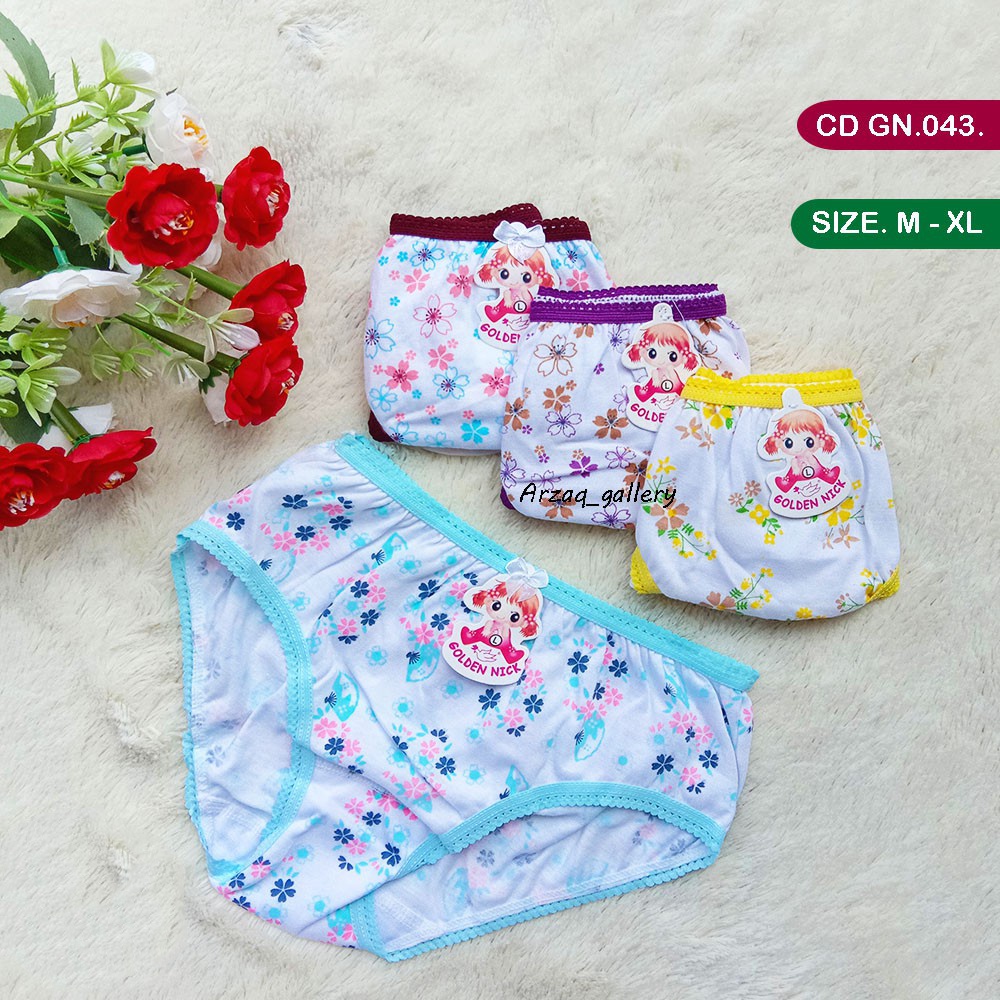 6 Pcs Celana Dalam Golden Nick 043 - CD Anak Perempuan - Print Putih List Warna