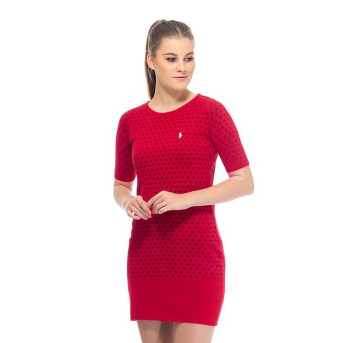 promo polo ralph lauren - cotton knit dress rl 2000 red - yt81acem7u5 - merah, l terbaru