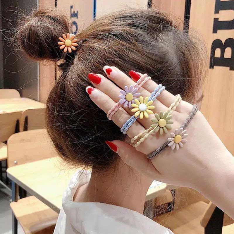 MURAH!! Ikat Rambut Wanita Motif Sun Flower Aksesoris Wanita Fashion Korea Terlaris