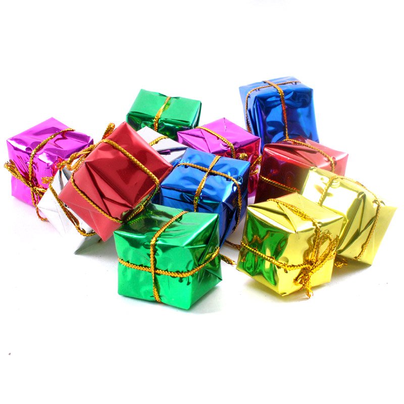 12Pcs/Bag Xmas Tree Laser Square Small Gift Bag Decorations Pendant For Christmas Wedding Home Decor